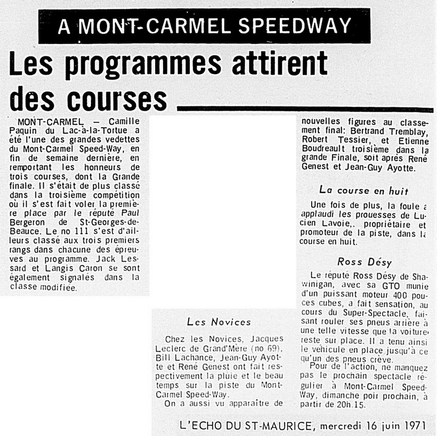 MontCarmel Speedway Saison 1971